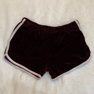 Velvet Athletic Shorts with Contrast Trim - Deep Burgundy